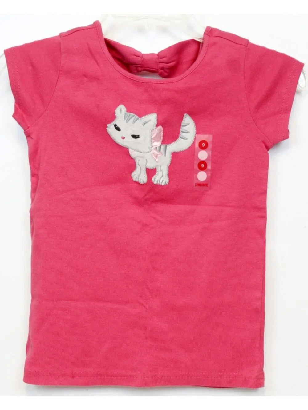 2008 Gymboree Classroom Kitty Pink Tee T-Shirt sz 9 Grey Cat Bow Open Back BTS